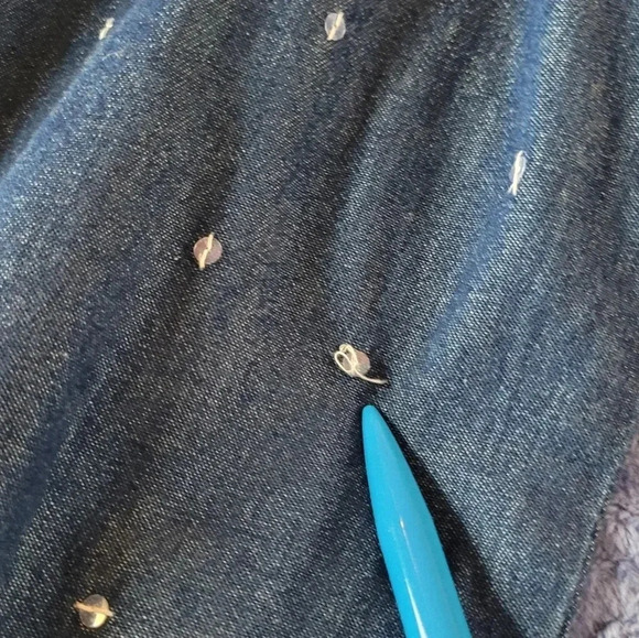 Embroidered sequins colorful blue jean denim shirt jacket shacket M Boho Artsy - Picture 9 of 9